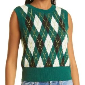 Stand Sweater Vest Green Argyle